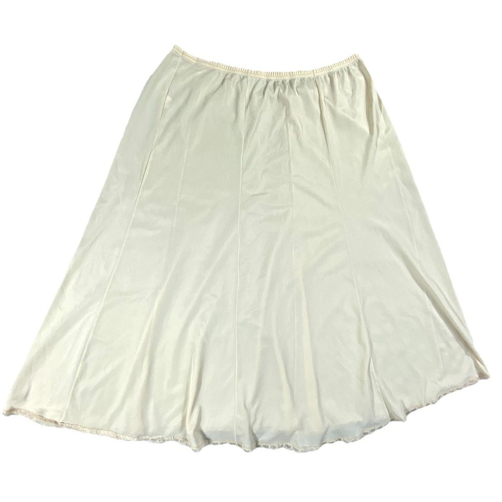 Vintage Antron III Half Slip Skirt Womens Medium Cream Nylon Lace Trim Pull On